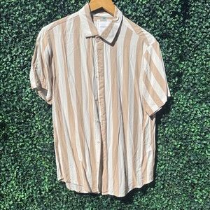 Casual Tan and White Striped Men's Shirt